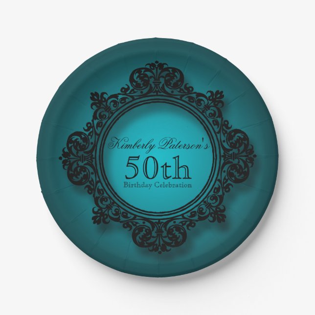 Vintage Frame in Blue - 50th Birthday Paper Plates (Front)
