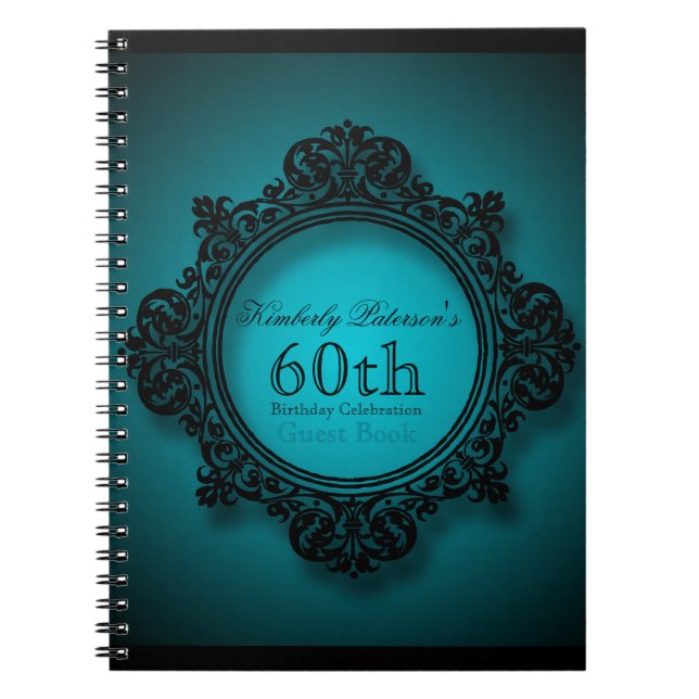 Vintage Frame in Blue 60th Birthday Guest Book (Front)