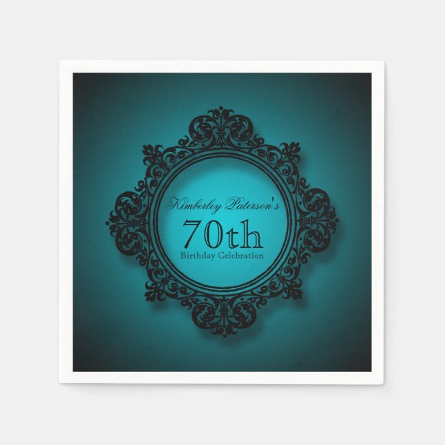 Vintage Frame in Blue - 70th Birthday Paper Napkin (Front)