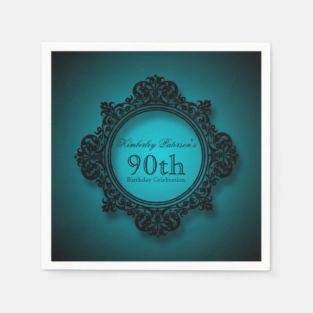 Vintage Frame in Blue - 90th Birthday Paper Napkin (Front)