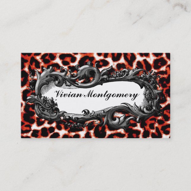 Vintage Frame Leopard Professional Business Card (Front)