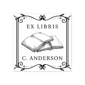 Vintage Frame Personal Library Ex Libris Book Page Rubber Stamp