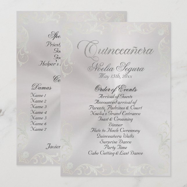 Vintage Frame Quinceanera Program - Pearl/Silver (Front/Back)