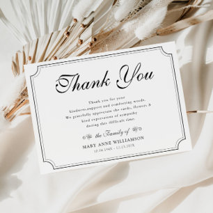vintage frame script funeral thank you note card