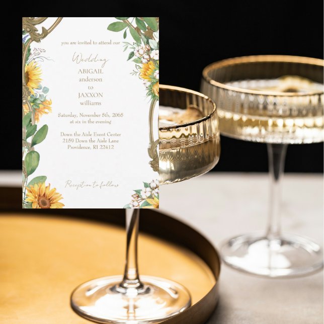 Vintage Frame Sunflower Wedding Invitation (Creator Uploaded)