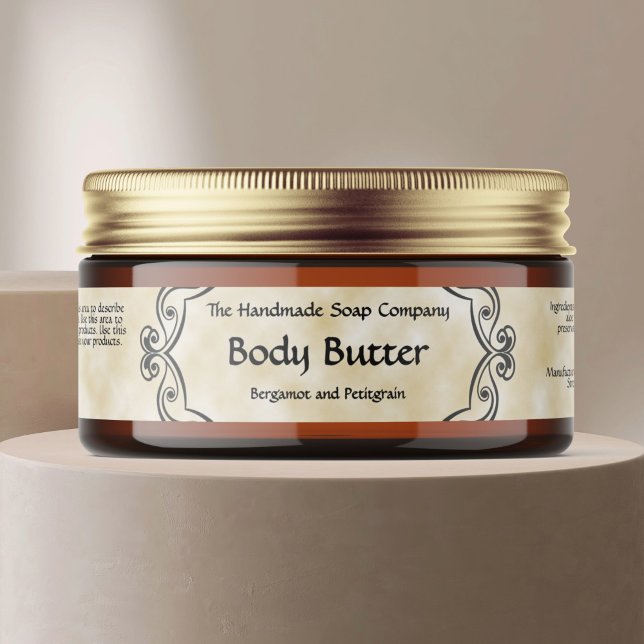 Vintage Frame Tan Parchment Body Butter Jar Label (Creator Uploaded)