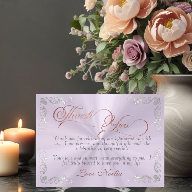 Vintage Frame & Tiara Lavender Quinceanera Thank You Card (Creator Uploaded)