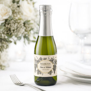 Vintage Frame with Grapes, Leaves Sparkling Wine Label
