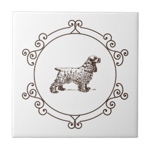 Vintage framed cocker spaniel ceramic tile