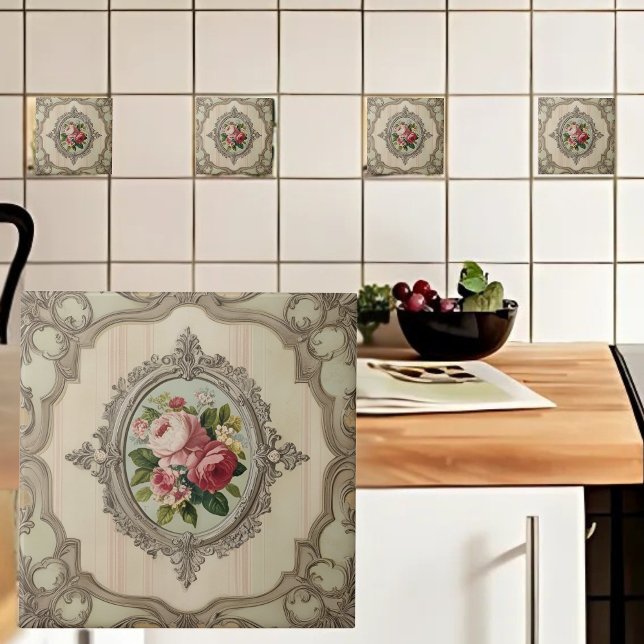 Vintage Framed Roses Ceramic Tile (Creator Uploaded)