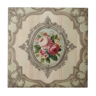 Vintage Framed Roses Ceramic Tile