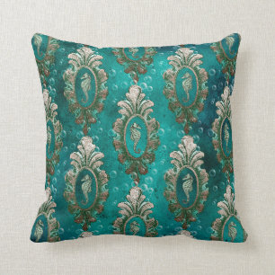 Vintage Framed Seahorses on Light Green Cushion