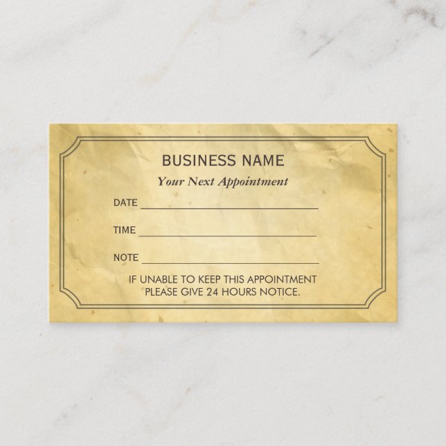 Vintage Framed Vintage Paper Appointment Reminder Card (Front)