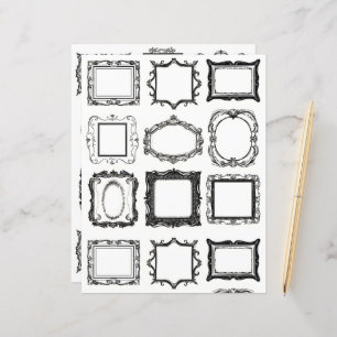 Vintage Frames Line Art Collage Scrapbook Paper