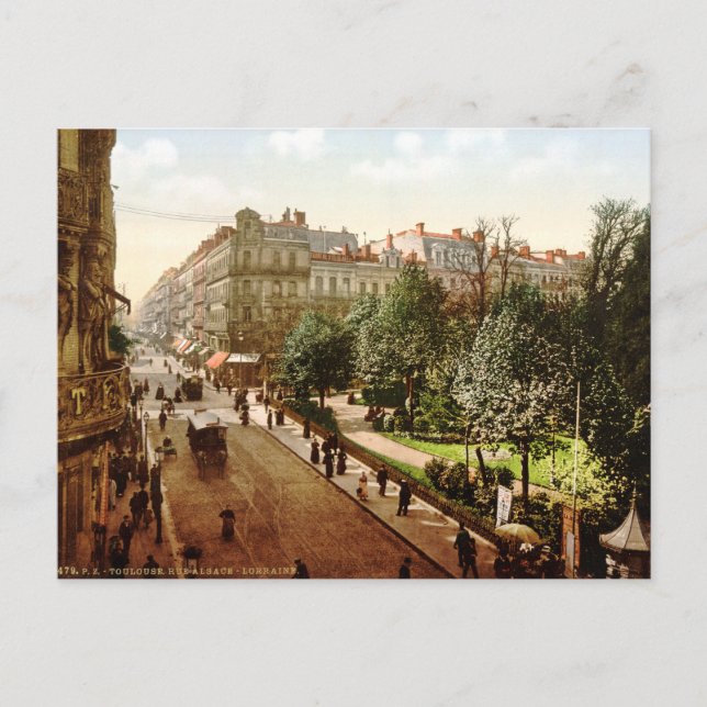 Vintage France, Alsace-Lorraine Street, Toulouse Postcard (Front)
