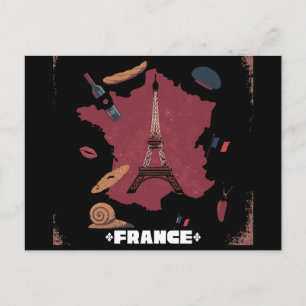 Vintage France Eiffel Tower Paris Map Postcard
