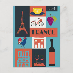Vintage France French Landmarks Wine Travel Postcard