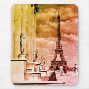 Vintage France Paris Eiffel tower Chaillot palace Mouse Pad