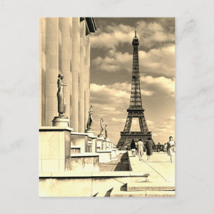 Vintage France Paris Eiffel tower Chaillot palace Postcard