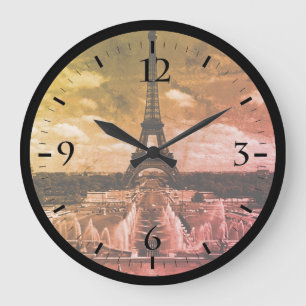 Vintage France Paris Fontains Tower Eiffel Large C Clock
