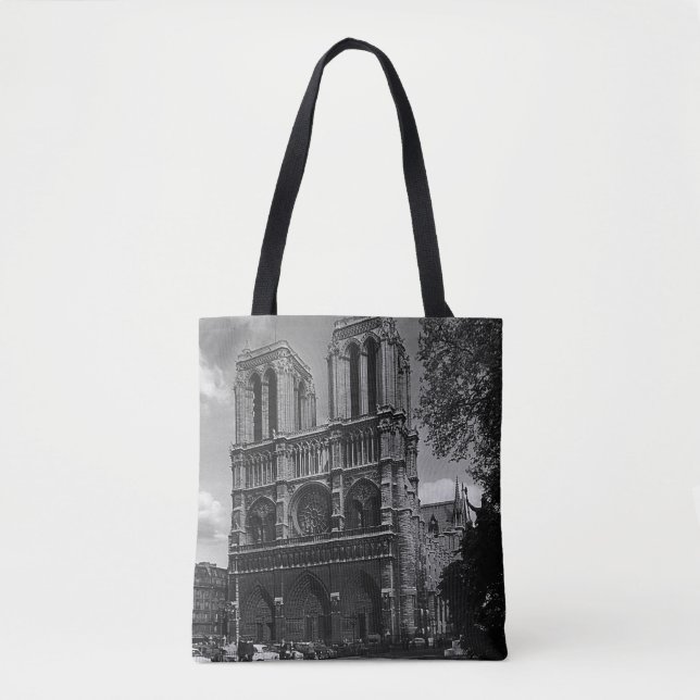 Vintage France Paris Notre Dame Cathedral Tote Bag (Front)