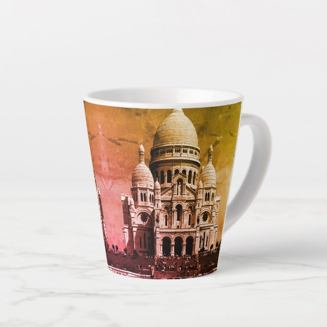 Vintage France Paris Sacre Coeur Basilica Latte Mug (Right Angle)