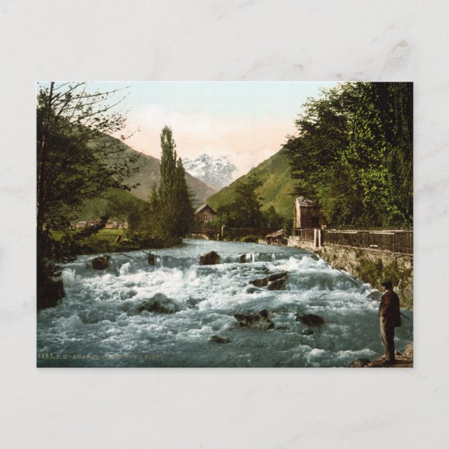 Vintage France, Pique waterfall angler, Luchon Postcard (Front)