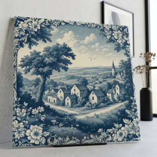 Vintage France Scenery Floral Frame Toile De Jouy Ceramic Tile