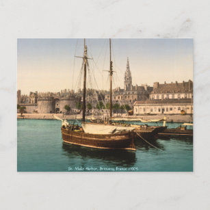 Vintage France, St. Malo Harbour Brittany Postcard