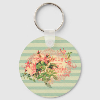 Vintage Francés, rosas y postal publicitaria Key Ring