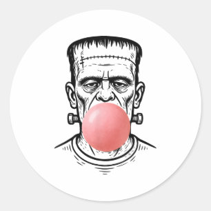 Vintage Frankenstein Monster Blowing A Bubble Gum  Classic Round Sticker