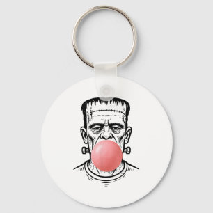 Vintage Frankenstein Monster Blowing A Bubble Gum  Key Ring