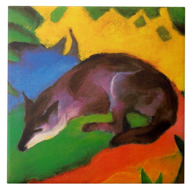 Vintage Franz Marc Blue Black Fox Ceramic Tile (Front)