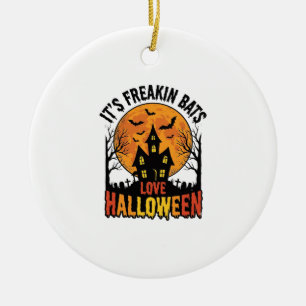 Vintage Freakin Bats Love Halloween Shirt Design_1 Ceramic Ornament