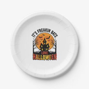 Vintage Freakin Bats Love Halloween Shirt Design_1 Paper Plate