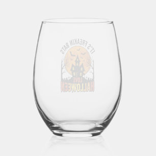 Vintage Freakin Bats Love Halloween Shirt Design_1 Stemless Wine Glass