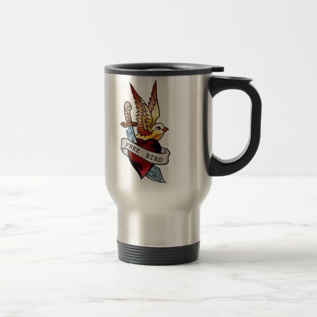 vintage free bird tattoo travel mug (Right)