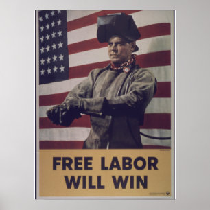 Vintage "Free Labour will Defeat Axis" propaganda Poster