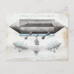 Vintage French Airship Illustration Postcard