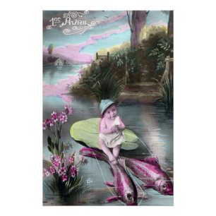 Vintage French April Fool Postcard Poster