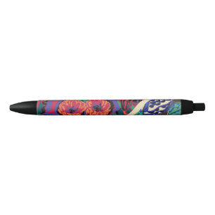 Vintage French Art Deco Geometric Floral Patterns Black Ink Pen