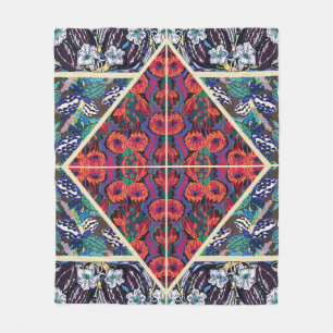 Vintage French Art Deco Geometric Floral Patterns Fleece Blanket