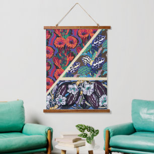 Vintage French Art Deco Geometric Floral Patterns Hanging Tapestry