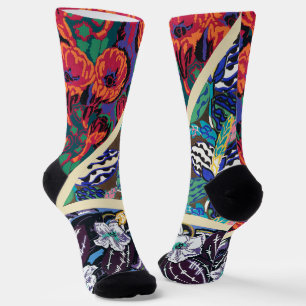 Vintage French Art Deco Geometric Floral Patterns Socks