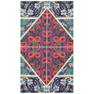 Vintage French Art Deco Geometric Floral Patterns Tablecloth