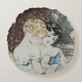 Vintage French Art Deco Louis Icart: Secrets Round Cushion