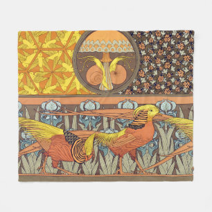 Vintage French Art Nouveau Nature Bird Pattern Fleece Blanket