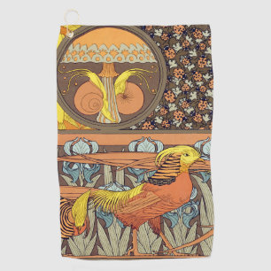 Vintage French Art Nouveau Nature Bird Pattern Golf Towel