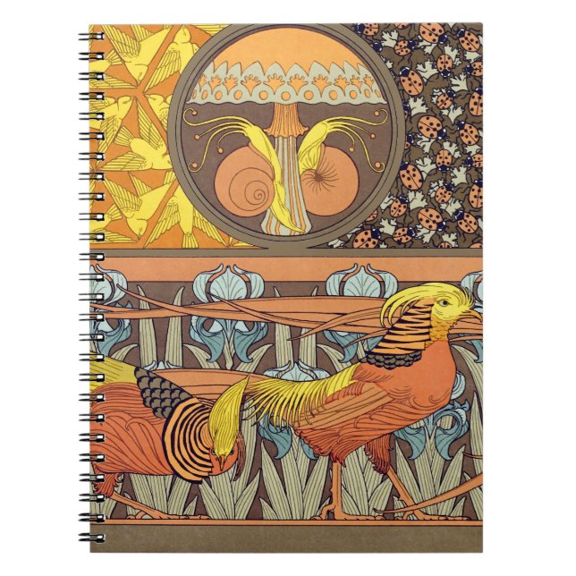 Vintage French Art Nouveau Nature Bird Pattern Notebook (Front)