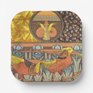 Vintage French Art Nouveau Nature Bird Pattern Paper Plate